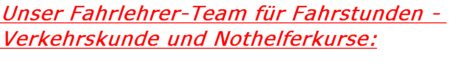 Unser Fahrlehrer-Team für Fahrstunden - 
Verkehrskunde und Nothelferkurse:
